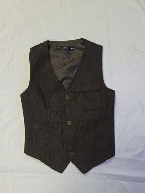 Herringbone Tweed Vest in Dark Brown